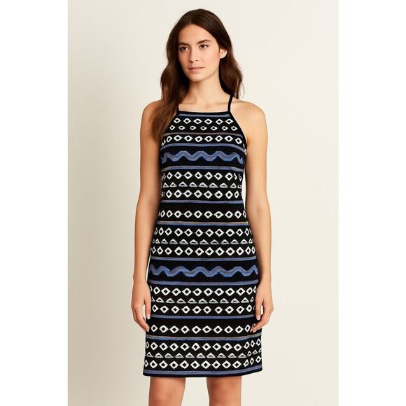 White House Black Market Size 10 Black Aztec Embroidered Mini Shift Dress Modern - Picture 12 of 12